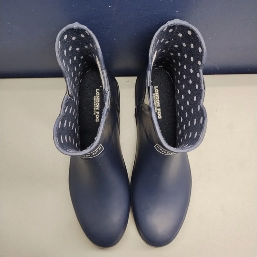 London Fog Piccadilly Rain Boots Womens US 10M Navy Synthetic Waterproof Pull On